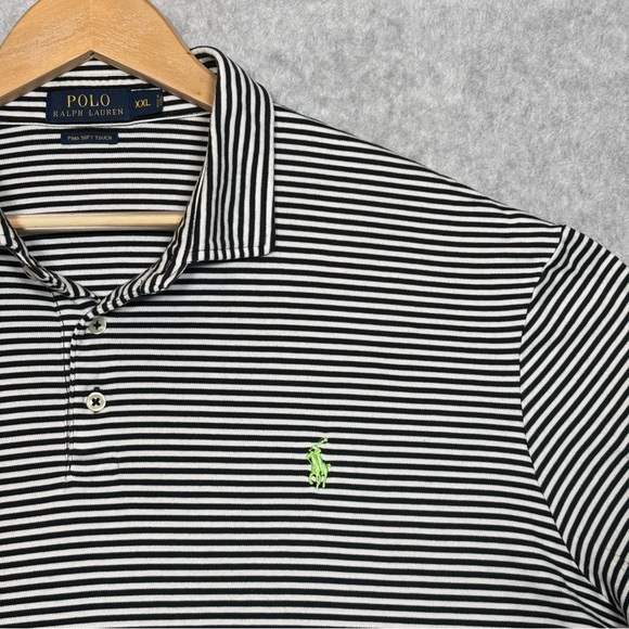 Polo Ralph Lauren Short Sleeve Striped Pima Golf Shirt-Black/White-Men Size XXL - Picture 1 of 5